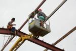 Welding in the steel beams